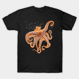 Orange Red Octopus Tentacles Kraken Bubbles Art Light T-Shirt